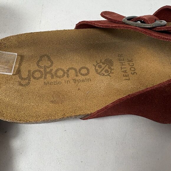 Yokono Sandals Womens Size 8 Flip Flop Red Toe Strappy Leather Cork‎ Adj G1 - Picture 2 of 10